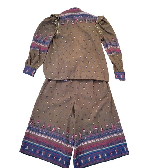 Vintage Joseph Piselli Bal De Grace 2 Piece Set 8 Paisley Print Wool Culottes - Picture 5 of 16